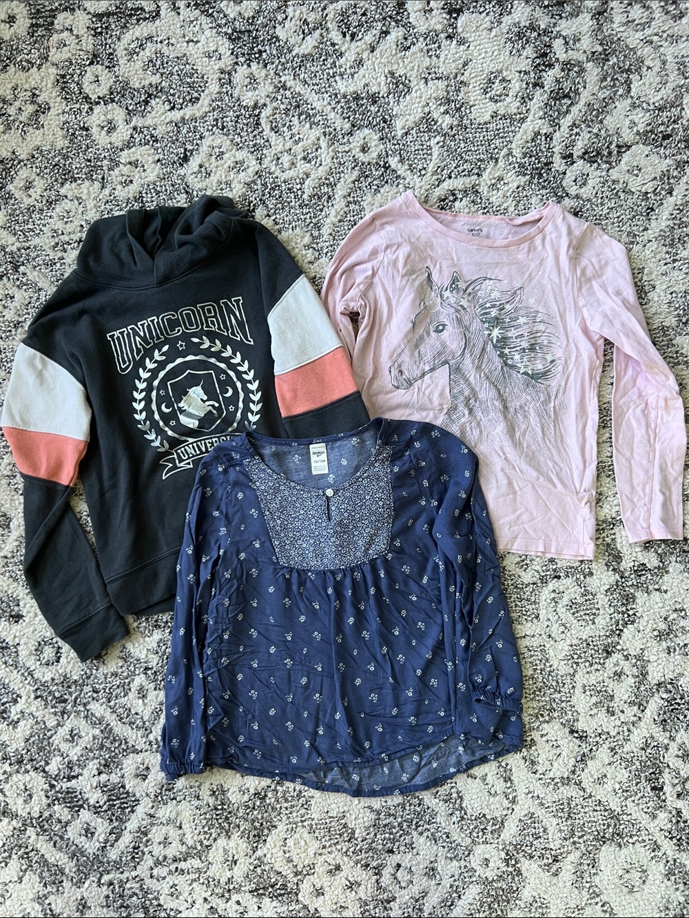 OshKosh B'gosh Girls Black Hoodie with Pink & White Accents